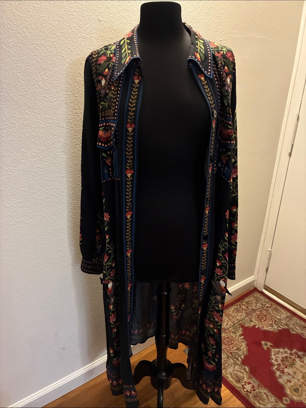 FARM Rio NWT Large Toucan Garden Black Button Front Midi Dress w/Tie & Pockets - Picture 5 of 16